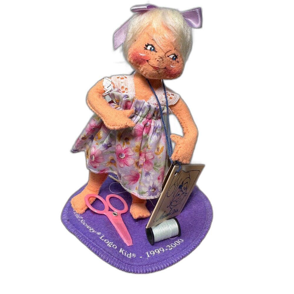 ANNALEE Doll Society Girl Purple Mending my Doll 1999 2000 Signed Soft Scuplture